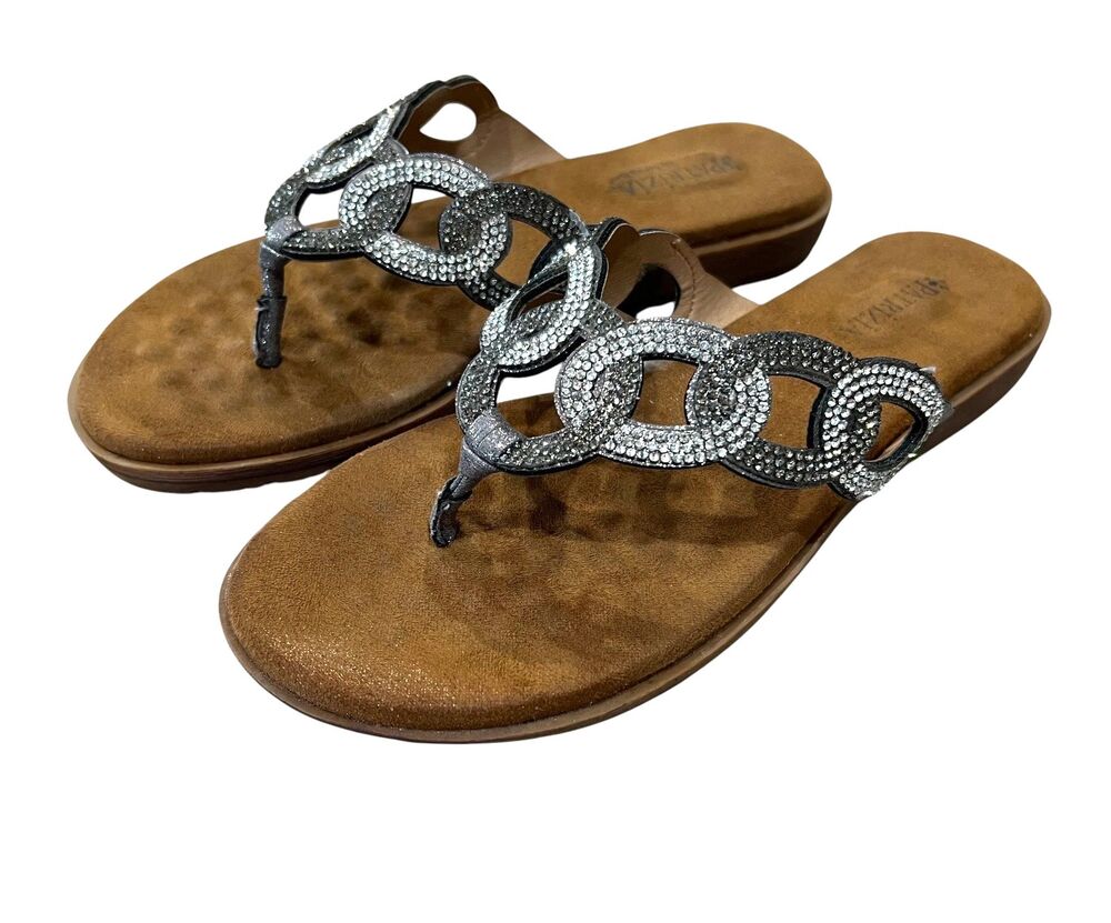 Patrizia by Spring Step Gabra Embellished Chain Link Flat Thong Sandals  EU 38